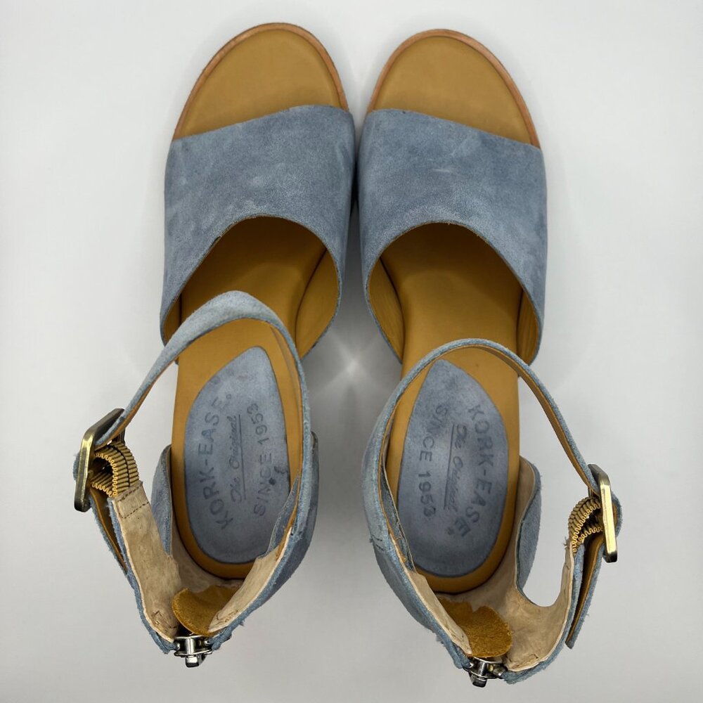 Kork-Ease Blue/Gray Suede Ankle Strap Heels - Picture 2 of 6